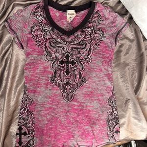 VOCAL USA Vintage Y2k Bedazzled Cross T-Shirt